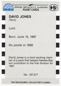 1991 Regina NZRFU 1st Edition #137 David Jones Back